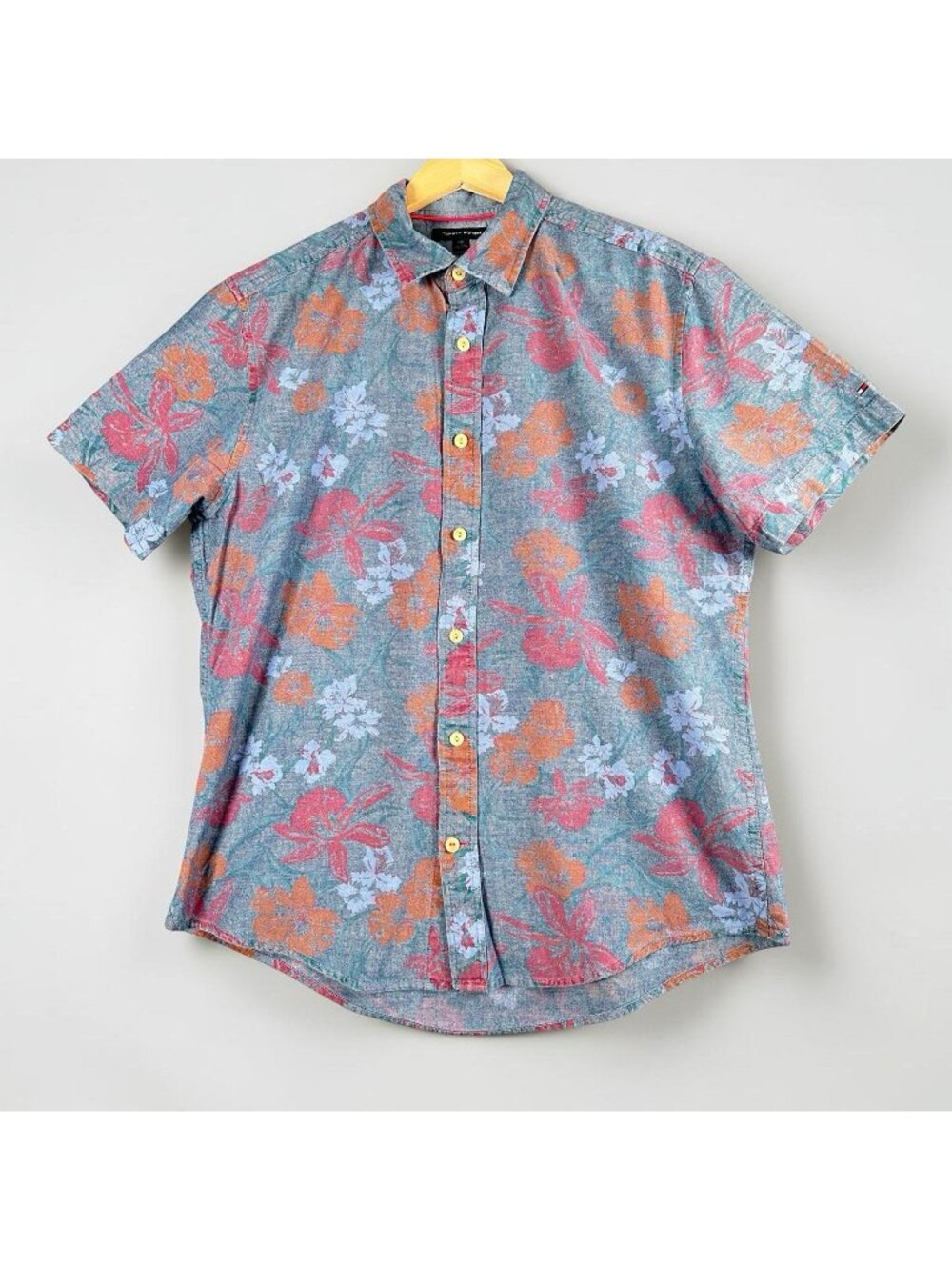 Tommy Hilfiger Mens Large Hawaiian Floral Short Sleeve Cotton Shirt